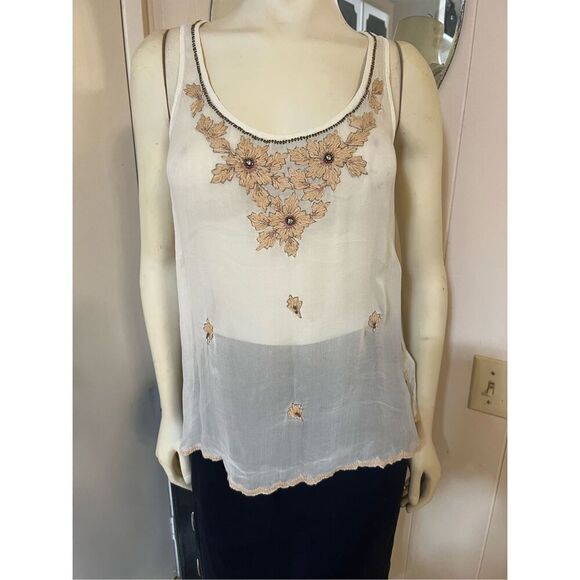 Lucky Brand Elegant Sheer Embroidered Beaded Tank Size S - Picture 1 of 6
